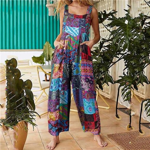 Women's Summer Casual Jumpsuit Boho Sleeveless Suspender Overall Romper Pants - Picture 2 of 7